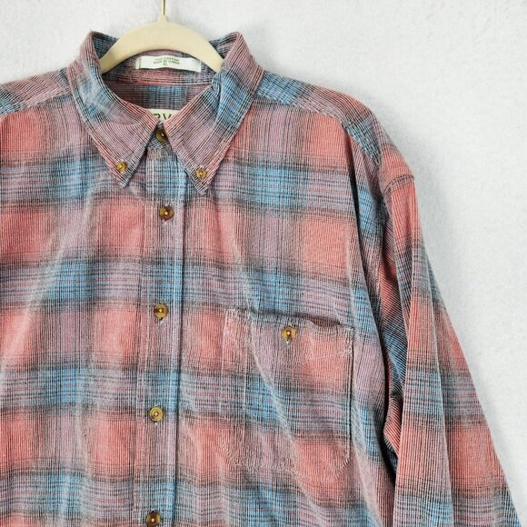 Orvis Shirt Mens XL Washed Red Blue Plaid Button Up Pocket Long Sleeve Cotton - Picture 2 of 9